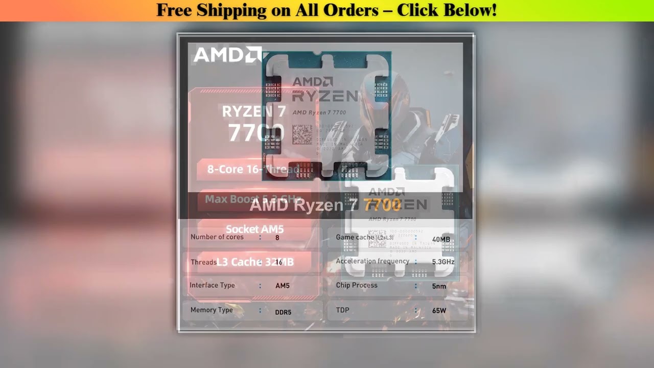 AMD Ryzen 7 7700 R7 7700 CPU 8-Core 16-Thread 5.3GHz Unlocked Desktop Processor Socket AM5 Gaming