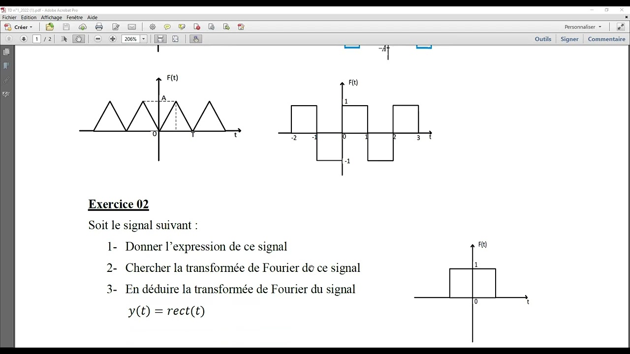 TDN°1 L3 Traitement du signal DSF & TF & Produit de convolution