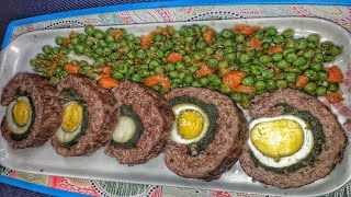 polpettone ripieno-رول بالكفتة و البيض المسلوق و الخضروات