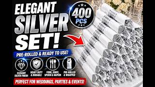 Silver Disposable Silverware Set (400 PCS) | Elegant Pre-Rolled Utensils for Weddings & Parties