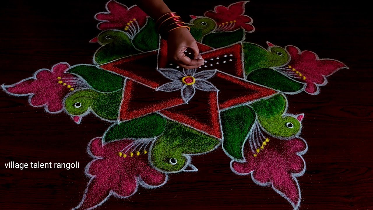 how to draw beautiful parrot rangoli designs easy way for beginners with dots made easy everyon