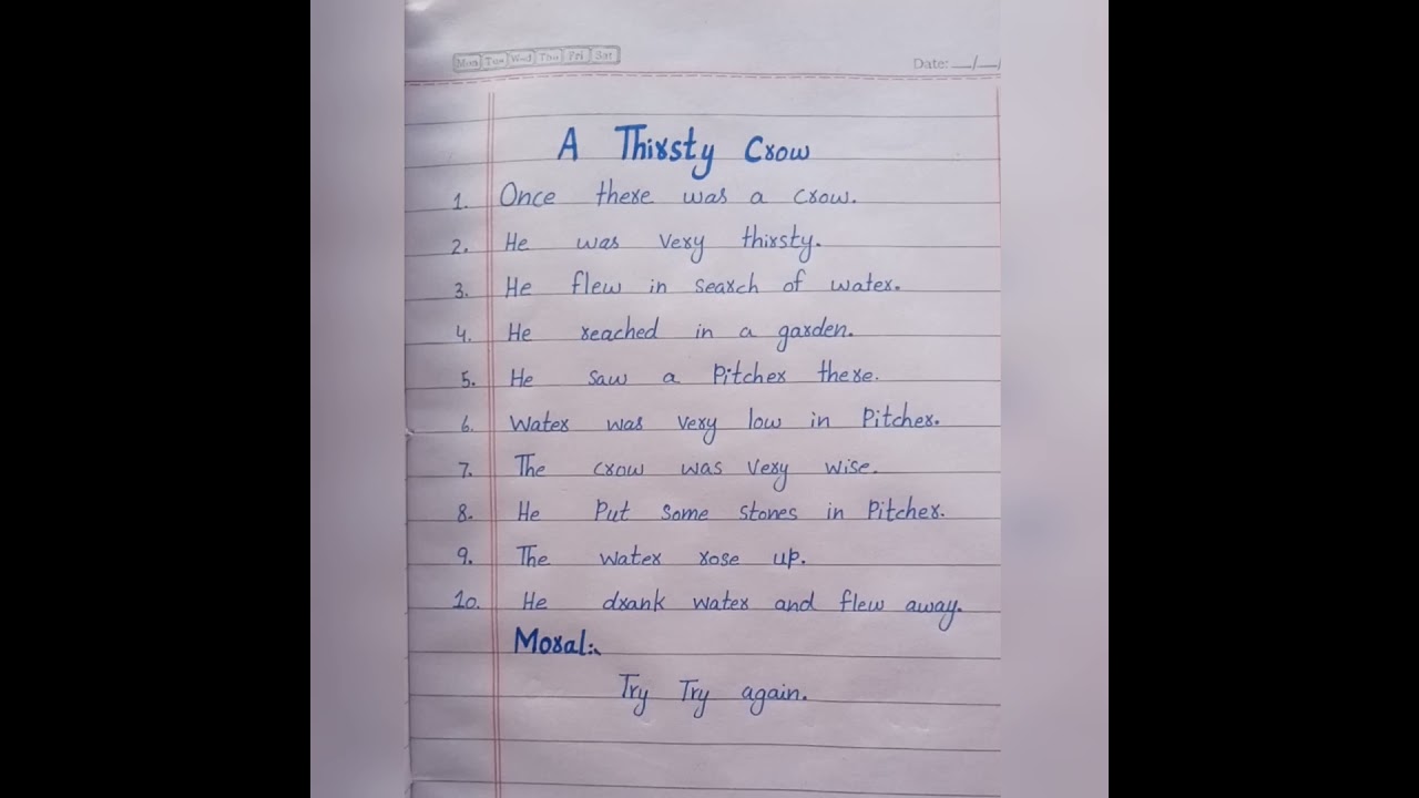 10 Lines Story on Thirsty Crow in English|Moral story in English|Thirsty Crow English Story