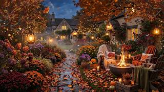 Cozy Autumn Garden Retreat 🍂 Crackling Fire, Falling Leaves & Peaceful Evening Ambience