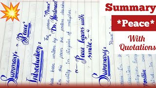 Summary Peace With Quotations With Best Paper Presentation For Cl 10Th