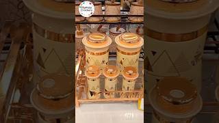 Luxury Gold Spice Jar Set | 3 Tier Ceramic Jars with Stand | beautiful 🤩 ❤️ Kitchen Organizer