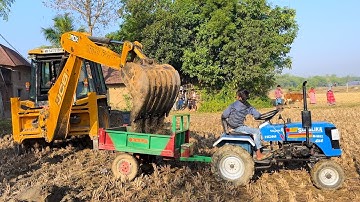 Jcb 3dx Backhoe Loader Machine Loading Mud in Sonalika 50 Rx Di Tractor | Jcb Video | Jcb 