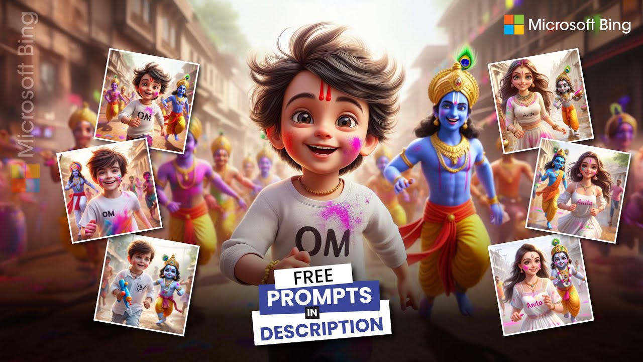 Trending holi ai photo Krishna play holi with Boy and girl | microsoft bing ai | bing ai image 👍