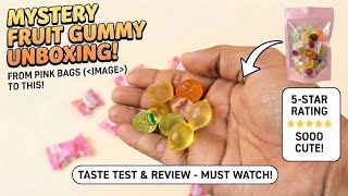 Mystery Fruit Gummy Unboxing! So Cute Mini Fruits From Pink Bag - Taste Test & Review