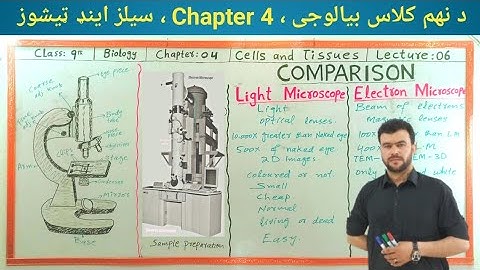 Comparison between light and electron microscopes class 9 bio chapter 4 cells and tissues in pashto