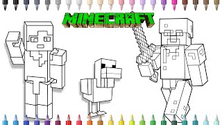 Minecraft Steve and Chicken Coloring pages / How to color All characters Minecraft / NCS
