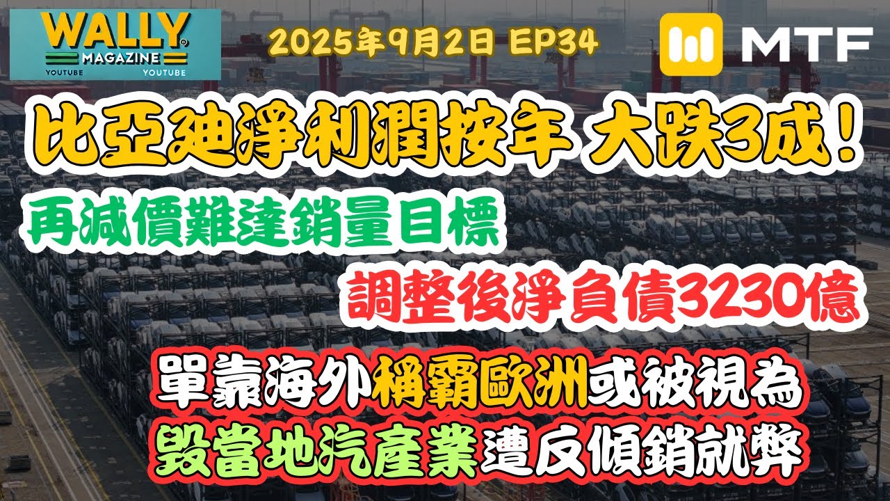 【Wally Magazine】BYD盈利暴跌30%｜負債急升｜劈價量做唔起！單靠海外稱霸歐洲，被視毁當地汽業遭反傾銷就弊！#明德金融 #比亞迪  #港股 #中國電動車 #BYD #中國經濟 #汽車股