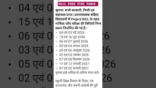 RAIL EXAM TIME TABLE 2026-2027