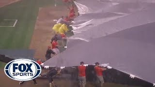 Texas Rangers Tarp Swallows Grounds Crew During Storm