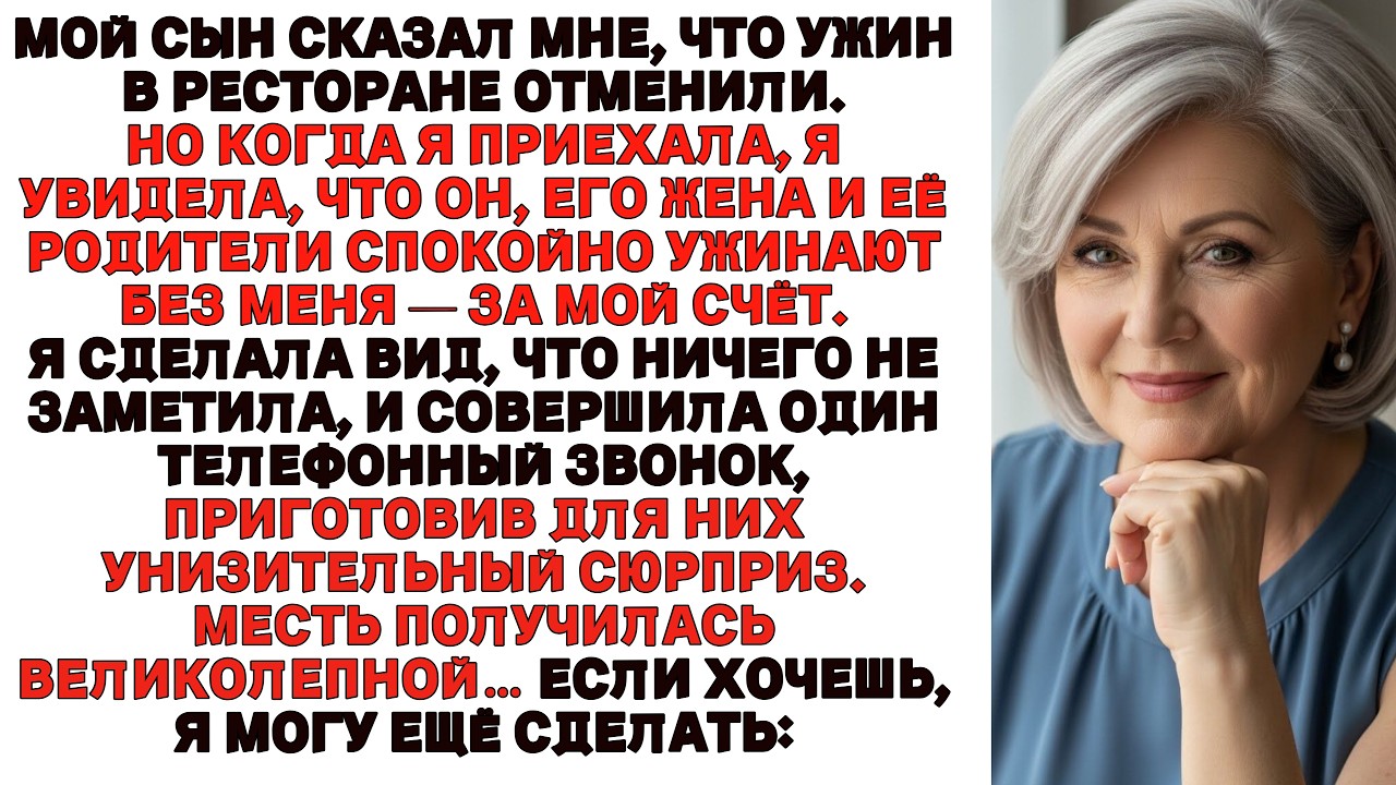 Мой сын сказал, что ужин отменили, но когда я приехала, я увидела, что они едят без меня…