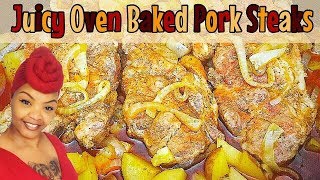 Tender Oven Baked Pork Steak with Potatoes Recipe | Baked Pork Steaks | What’s for Dinner?