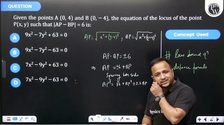 Given the points A (0, 4) and B (0, − 4), the equation of the locus of the point P(x, y) s....