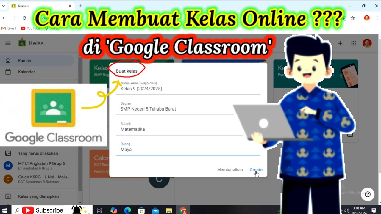 cara membuat kelas online di classroom - YouTube