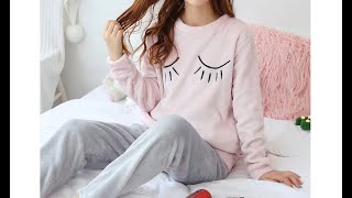Women Pajama Sets Flannel Warm Homewear Sleepwear Nightwear Girls Home Clothes from Aliexpress