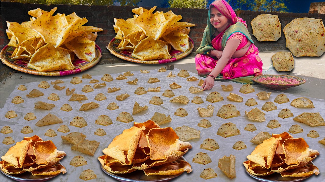 गाँव का देसी आलू पापड़ 😋 | Gaon Style Papad Recipe | Frying Papad at Home | Holi Special Recipes