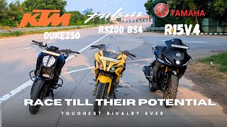 RS200 vs Duke 250 vs R15 V4 | Drag Race Challenge 🏁 | Who Wins? 🤯