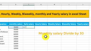 How to calculate Daily|| hourly ||weekly || biweekly and yearly salary in excel sheet screenshot 4
