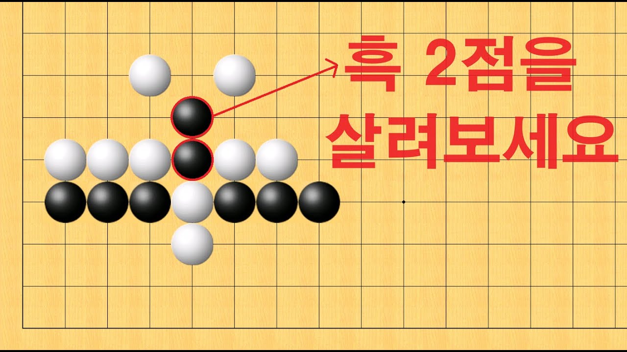 바둑 맥점 사활 - 기상천외 묘수가 나옵니다. 흑 2점을 살려보세요