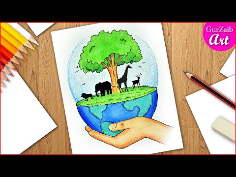 Save wild life and forests poster drawing on world wildlife day || step by step for beginners