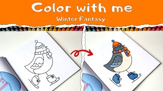 Coloring a Winter-Themed Page — Creative Relaxation in a Cozy Winter Atmosphere ❄️🎨
