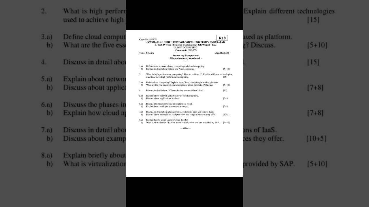 B-TECH JNTUH| R18 |CLOUD COMPUTING| QUESTION PAPER