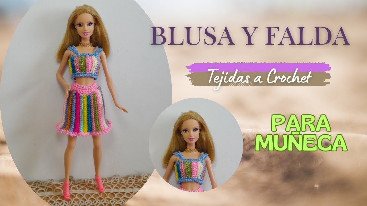 FALDA y BLUSA de colores tejida a CROCHET para muñeca