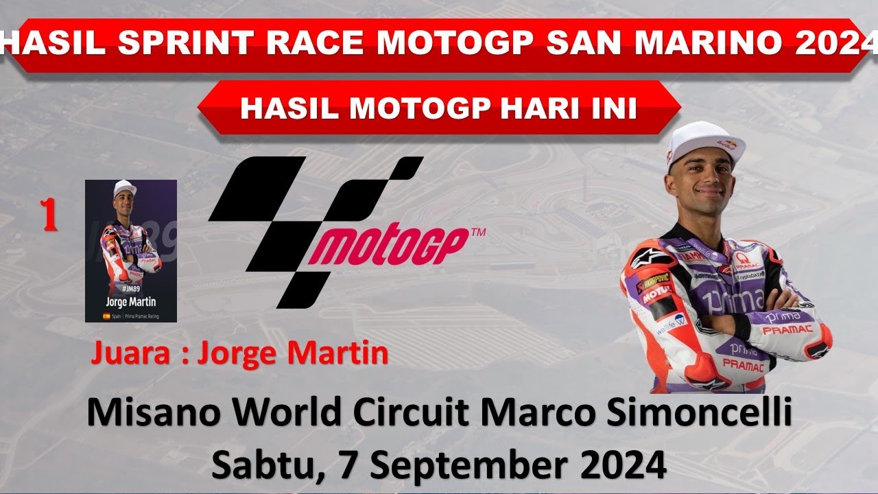 Hasil MotoGp San Marino 2024 Hari Ini │ Hasil SPRINT RACE MotoGp San ...