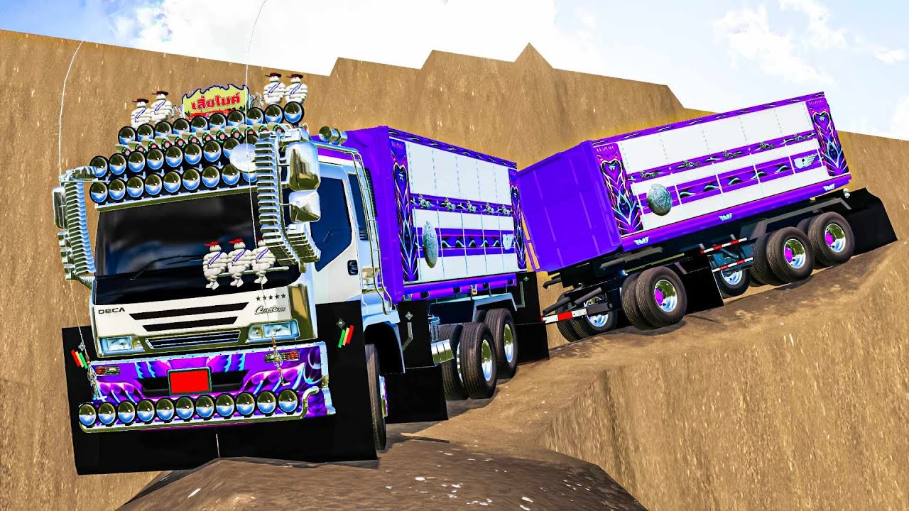 isuzu deca 270 ลากพ่วงวิ่งลงบ่อหินทางลงโหดมาก!! - Farming simulator 19