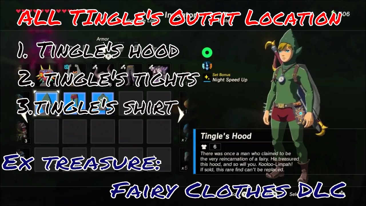 Zelda Breath Of The Wild | EX Treasure: Fairy Clothes| All Tingle's Outfit  Location - YouTube