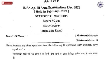 BSC 3RD SEM AG STATISTICAL METHODS AC FEB 2022 | DBRAU