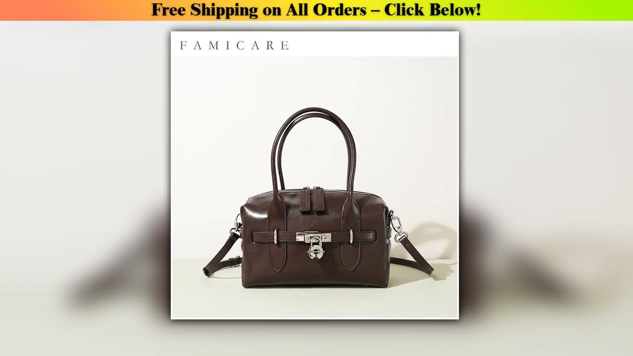 2025 Fall Winter New Top Grain Leather Spacious Boston Bag Lock Design Single Shoulder Crossbody