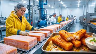 How Spicy Fish Sticks Are Made In Factories ? | Giant Seafood Production Line