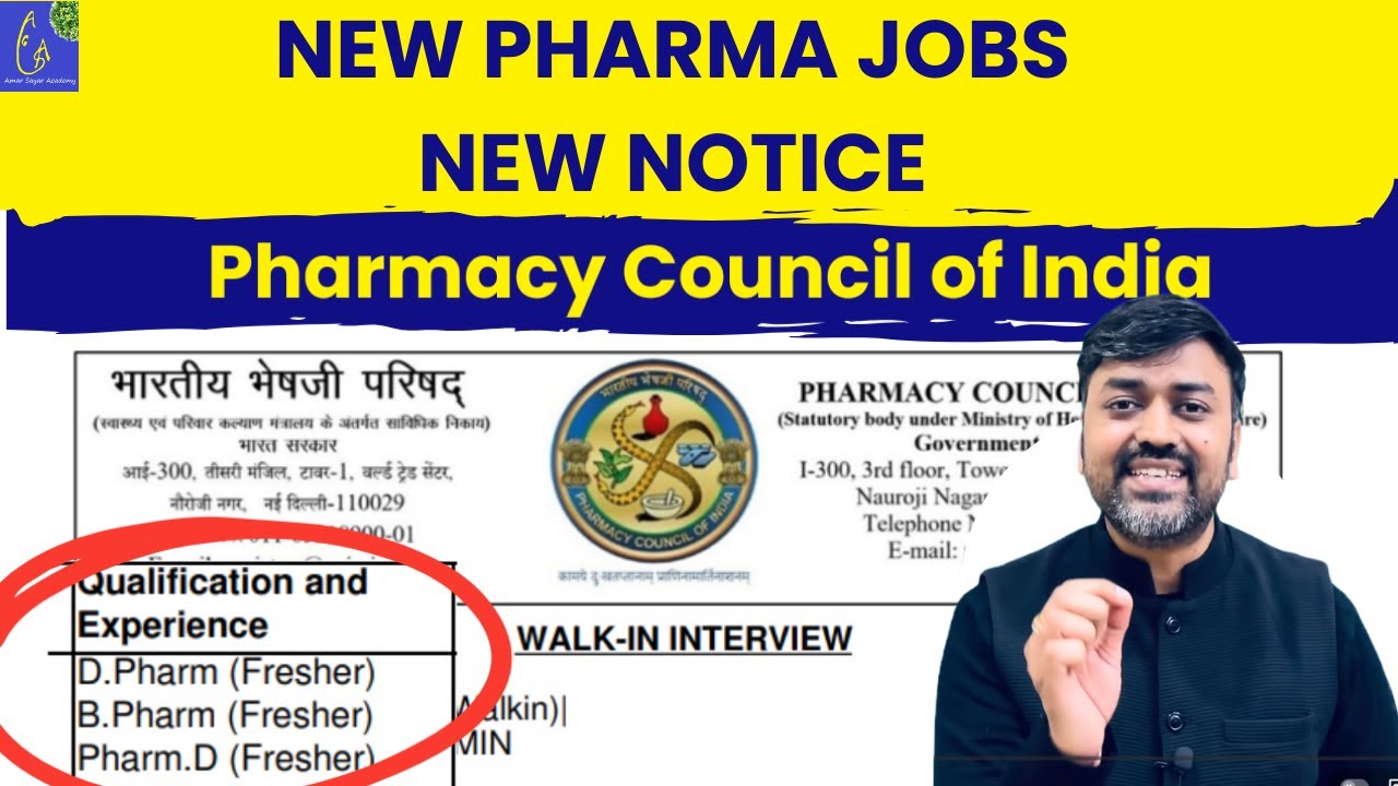 New Notice Pharmacy Council of India Job 2026 D.Pharm B.Pharm Pharm.D Direct Interview 2026