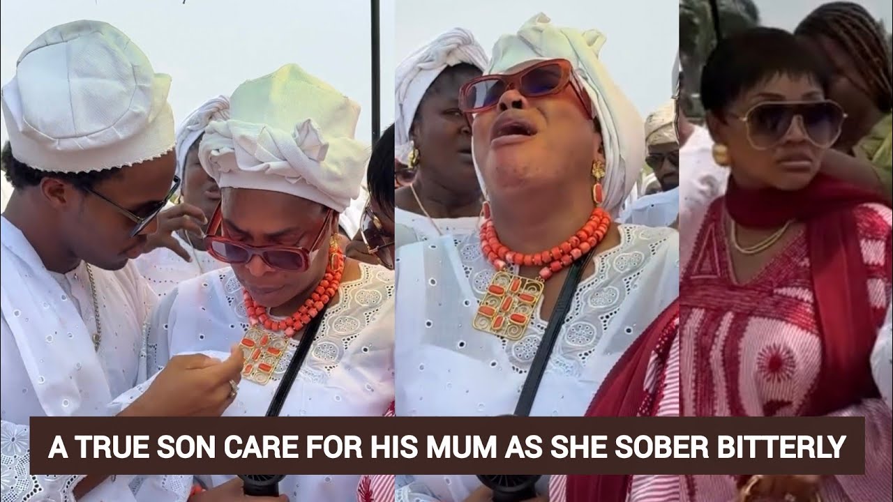 Душераздирающий момент: Фатия Балогун оплакивает свою маму во время проведения похоронного обряда.