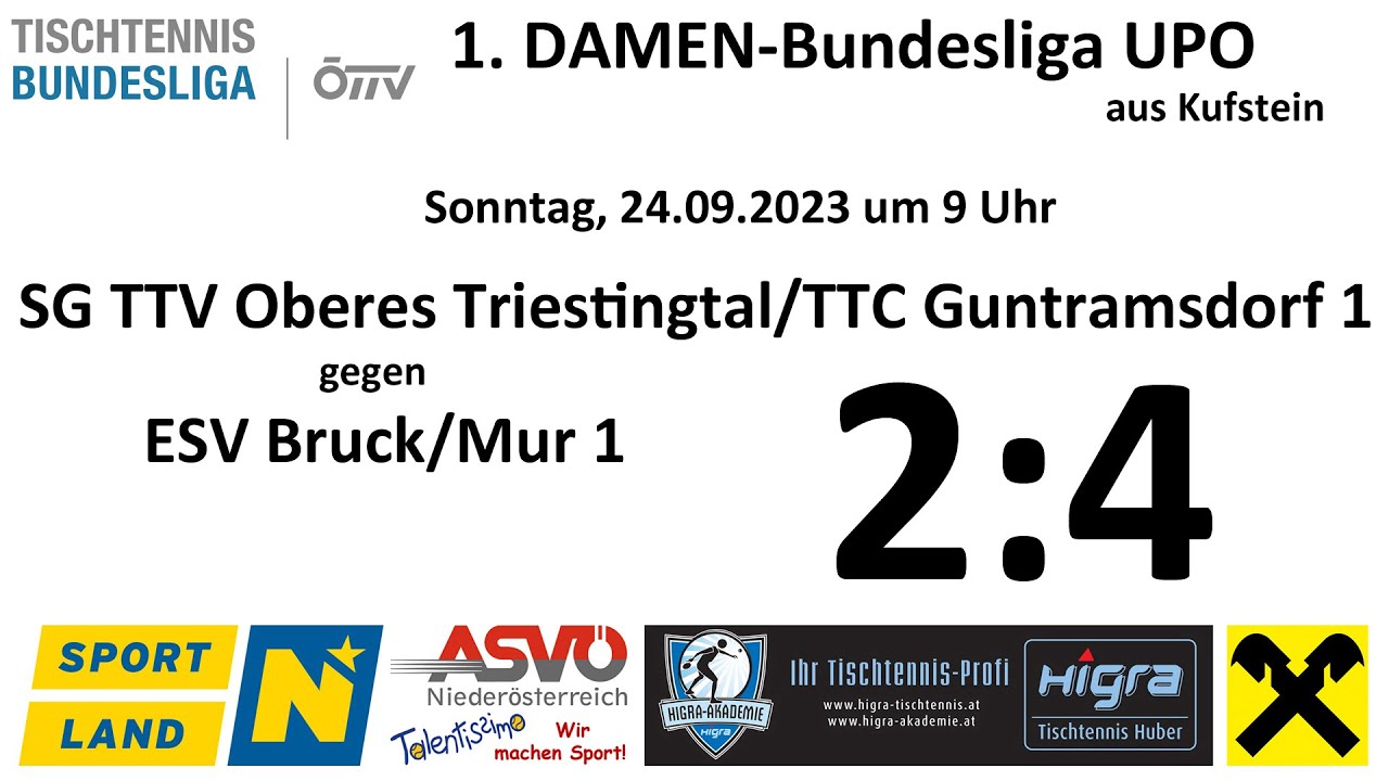 1. TT DAMEN-BL UPO: SG TTV Oberes Triestingtal/TTC Guntramsdorf 1 - ESV Bruck/Mur 1
