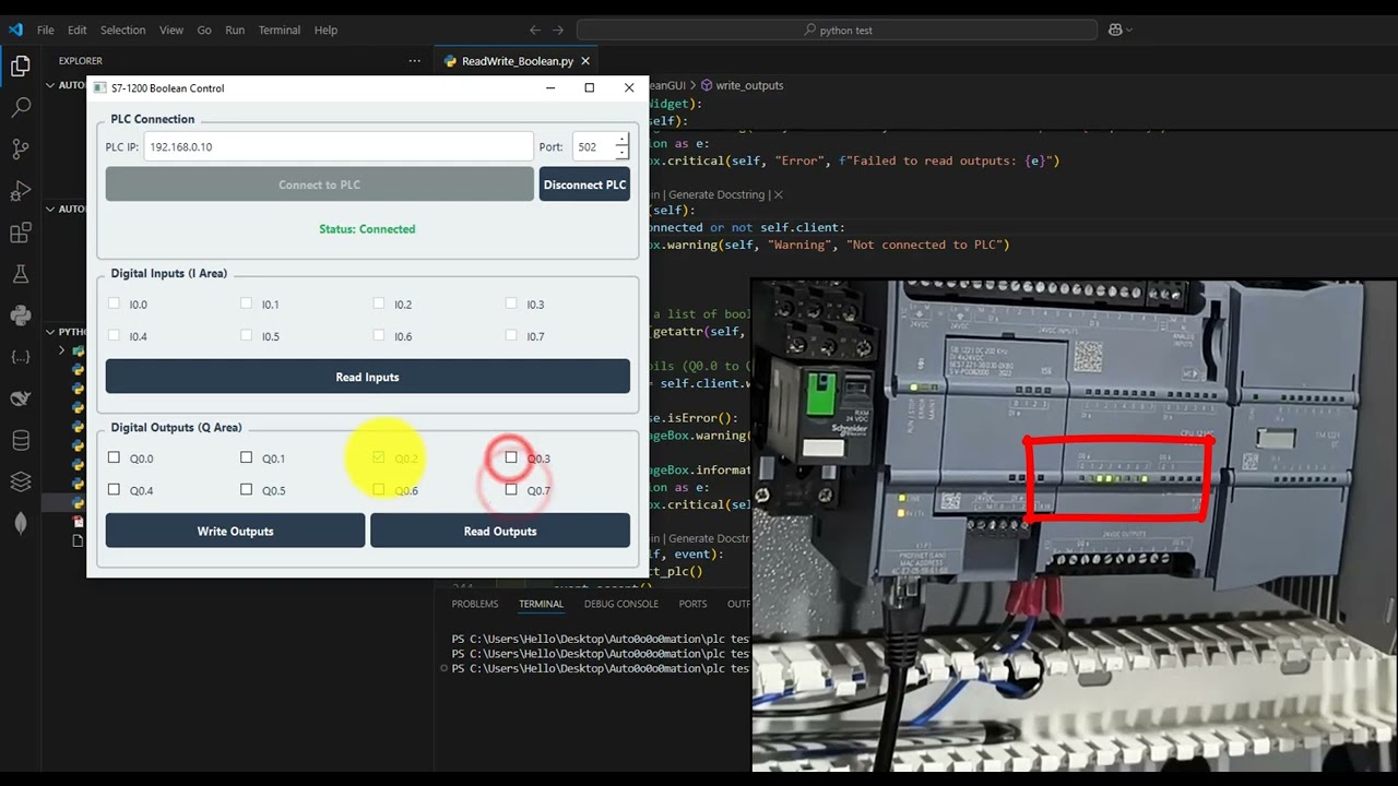 Read and Write Input/Output boolean values to Siemens S7-1200 PLC using Python GUI