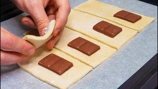 Dessert in 5 minutes! They will disappear in a minute! Puff pastry and milk chocolate!