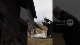A Farmer Hit The Head Of A Wolf That Was Attacking His Goats In The Pen.