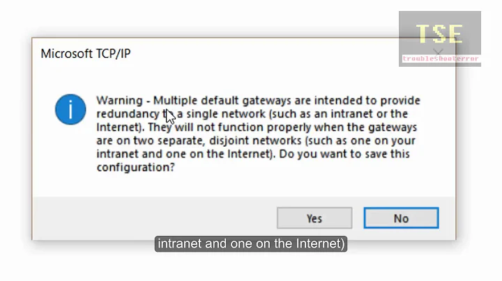 Microsoft TCP/IP Warning - Use of Multiple default gateways in Windows 10