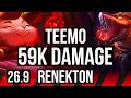 TEEMO vs RENEKTON (TOP) | Good KDA: 14/1/6, 59K damage, 6k gold comeback | EUW Grandmaster | 26.9