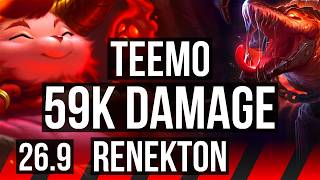 TEEMO vs RENEKTON (TOP) | Good KDA: 14/1/6, 59K damage, 6k gold comeback | EUW Grandmaster | 26.9