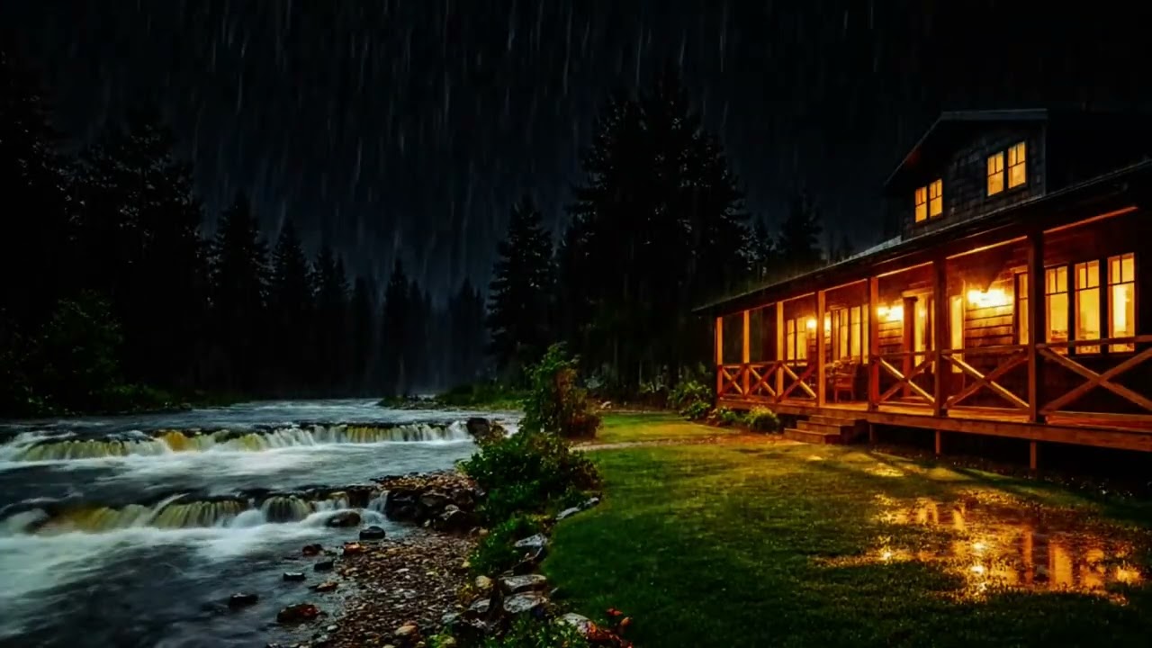 Heavy Rain & River Sounds 🌧️ Secluded Forest Lodge to Stop Anxiety & Tinnitus