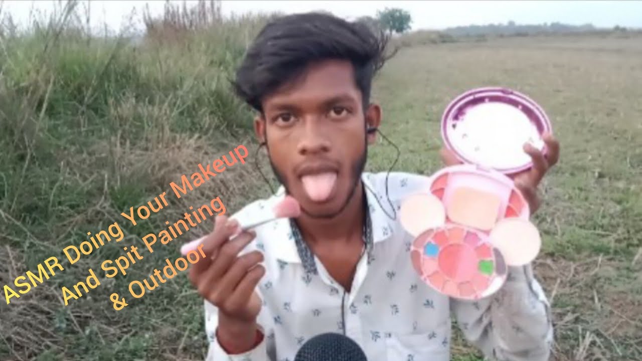 ASMR Doing Your Makeup And Spit Painting & Outdoor 🎨 🖌️