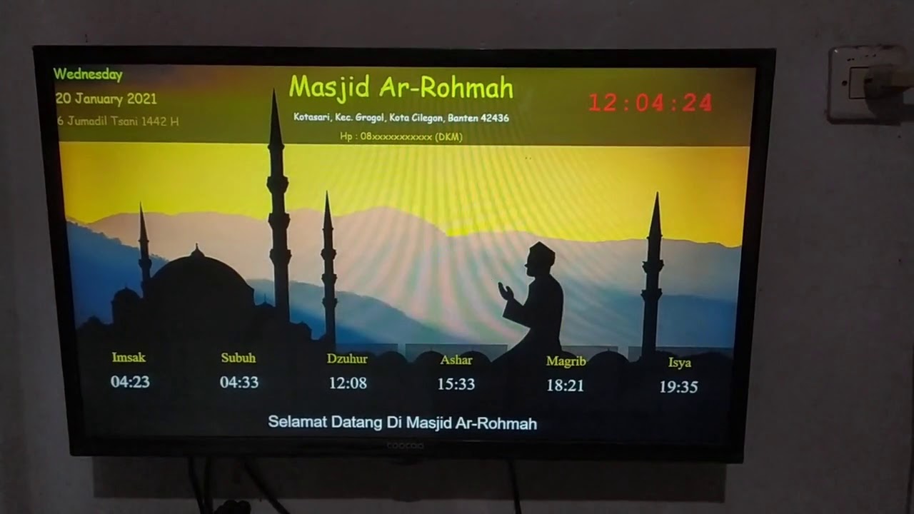 Jam Masjid TV Menggunakan Software XIBO Digital Signage