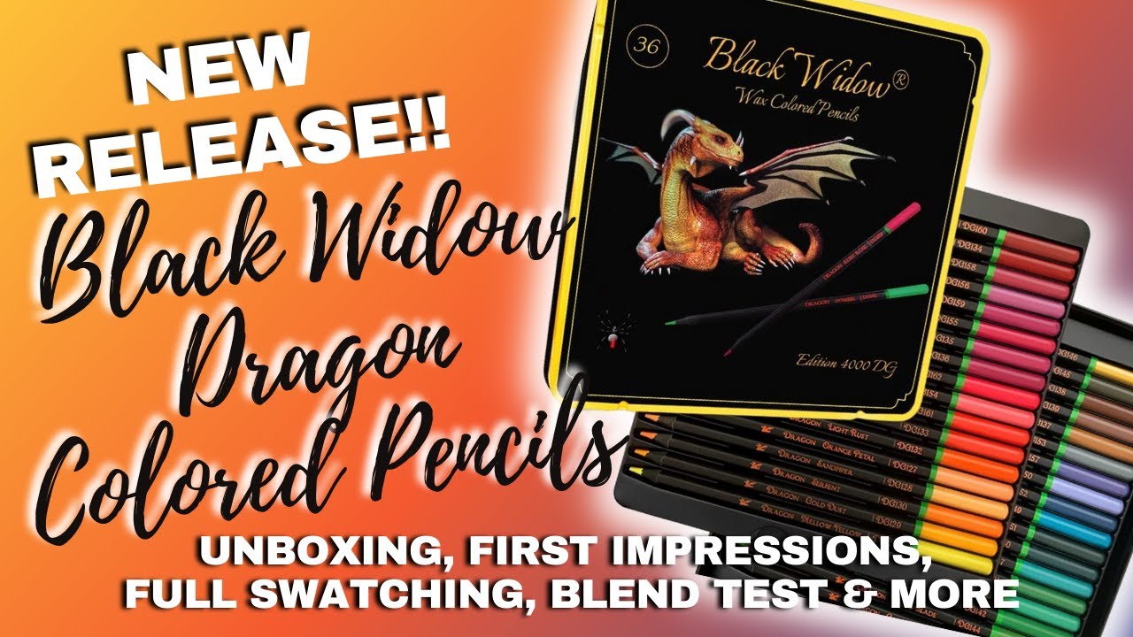 BLACK WIDOW DRAGON COLORED PENCILS First Impressions, Review, Full Swatching, & Blend Test