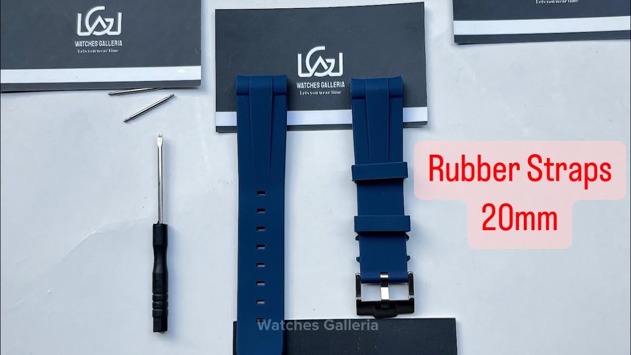Rubber Strap 20mm | Silver Blue Color | Soft Silicone Rubber | Pin Silver Buckle | Watches Galleria